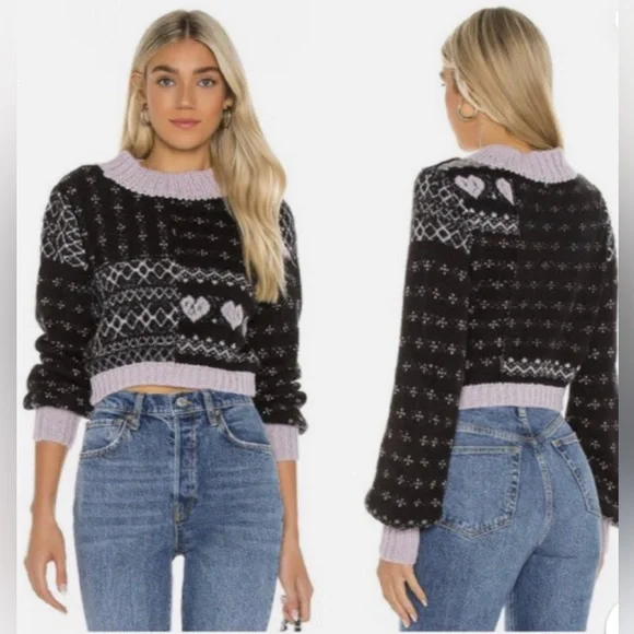 Free People Snow Globe Pullover Sweater in Onyx Combo XL NWT